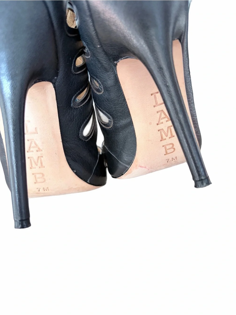 L.A.M.B. Lamb Gwen Stefani Black Leather Cut Out Stiletto Heels size 7